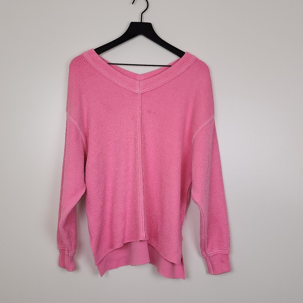 Aerie American Eagle Ribbed Slouchy Oversized V Neck Pink Size XS